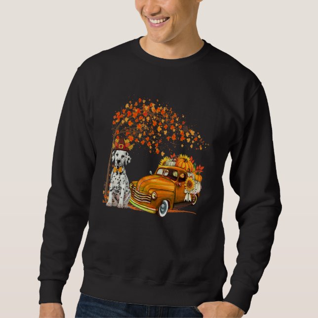 Sudadera Dalmatian Wearing Hat Fall Tree Pickup Truck Pumpk (Anverso)