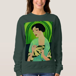 Sudadera Dama Art Déco con un abanico en verde jade