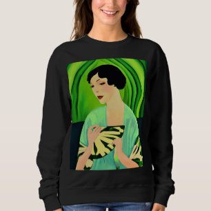 Sudadera Dama de Art Deco con ventilador en verde jade