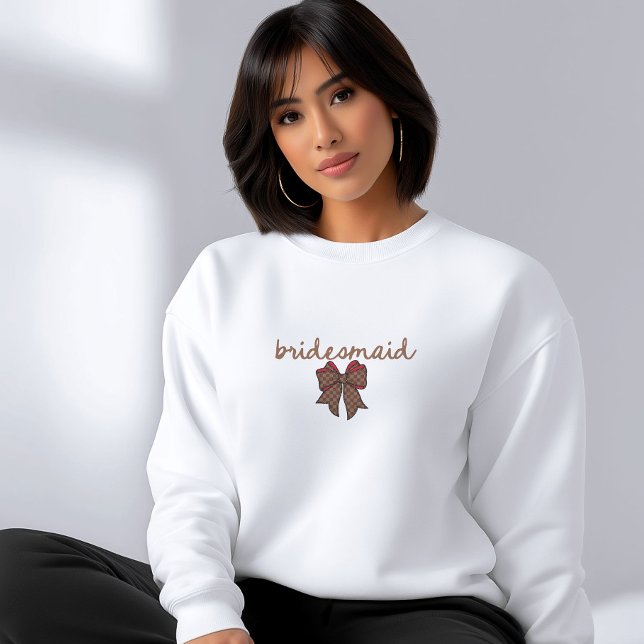 Sudadera Dama de honor con lazo coquette a cuadros rojos y  (Luxury Bow Bridesmaid)