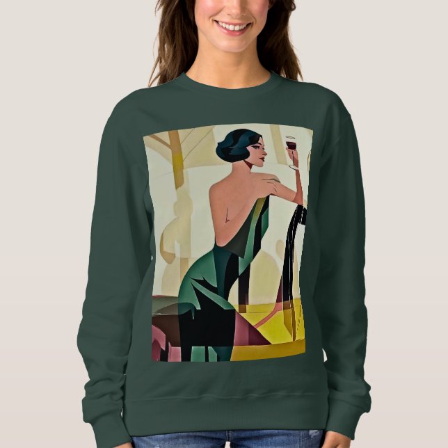 Sudadera Dama Deco en Arte Moderno Verde (Anverso)