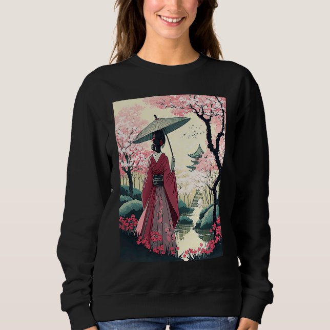 Sudadera Dama japonesa con flores de cerezo de paraguas de  (Anverso)