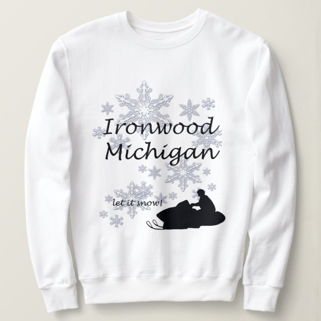 Sudadera Damas de Nieve de Ironwood Michigan Snowmobile (Anverso del diseño)