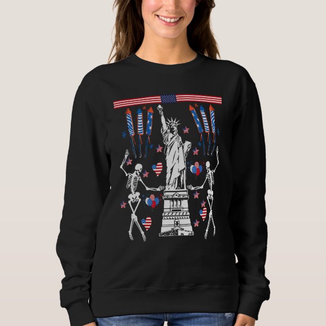 Sudadera Dancing Skeleton 4th of July American Flag Skellie (Anverso)