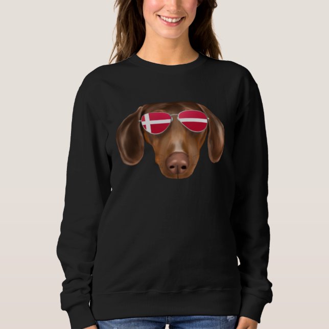 Sudadera Danish Flag Brown Dachshund Dog Denmark Pocket (Anverso)