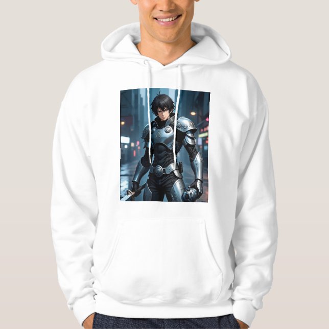 Sudadera Dark Anime Warrior in Futuristic City – Cyberpunk  (Anverso)