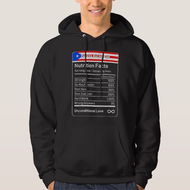 Sudadera Datos nutricionales de papá puertorriqueño (Anverso)