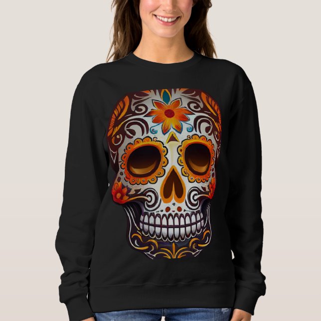 Sudadera Day Of Dead Sugar Skull Floral Skeleton Head Bone  (Anverso)