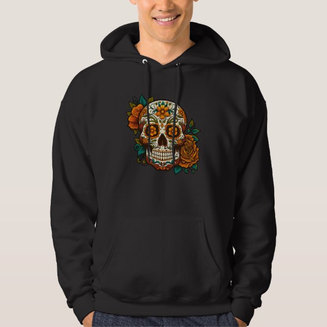 Sudadera Day Of Dead Sugar Skull Floral Skeleton Head Bone  (Anverso)