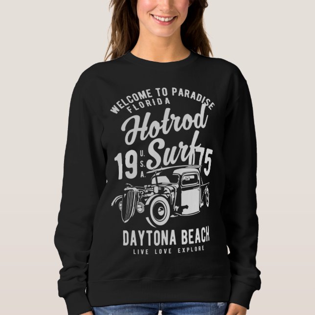 Sudadera Daytona Beach Florida Retro Hotrod Surf  13 (Anverso)