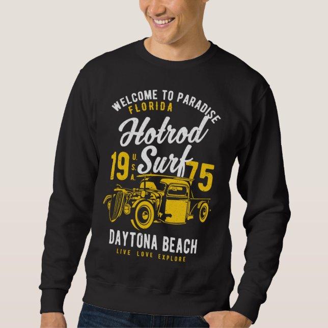Sudadera Daytona Beach Florida Retro Hotrod Surf Distressed (Anverso)