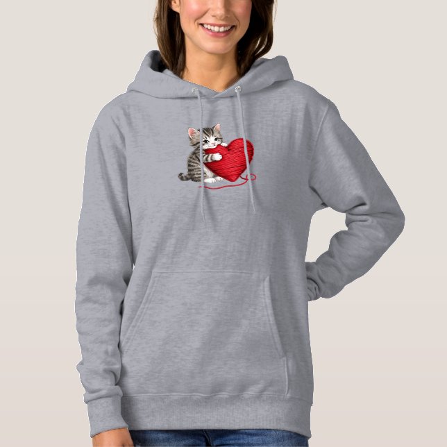 Sudadera de corazón gatito, gatito con corazón de  (Anverso)