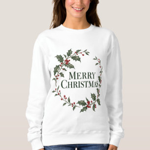 Sudadera de corona de acebo Feliz Navidad
