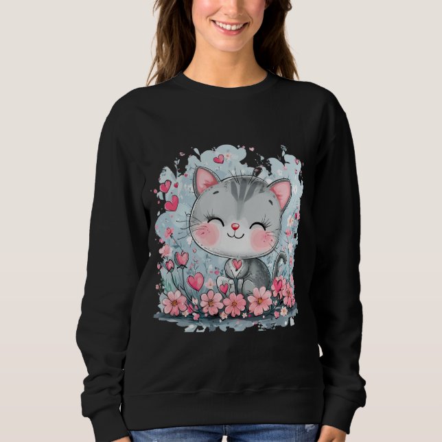 Sudadera De Gato Cuaderno - Gatito Floral Adorable (Anverso)