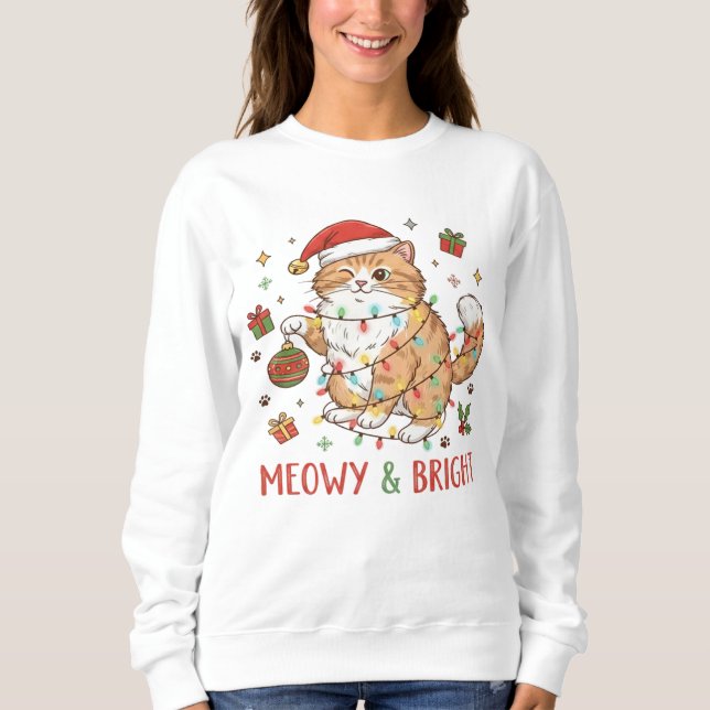 Sudadera de gato de Navidad con sombrero de Santa  (Anverso)
