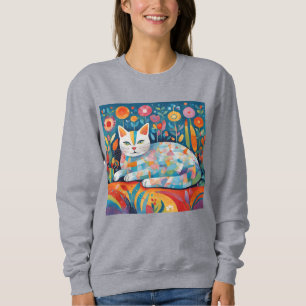 Sudadera de gato geométrico colorido, felino abstr