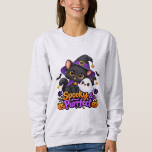 Sudadera de Halloween de gato negro lindo y espelu