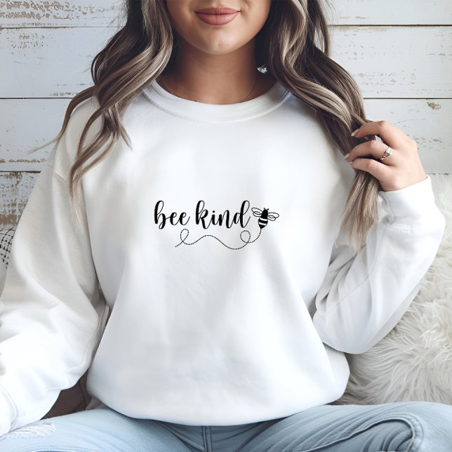 Sudadera de impresión moderna de tipo de abeja bla (Modern White Bee Kind Print Sweatshirt)