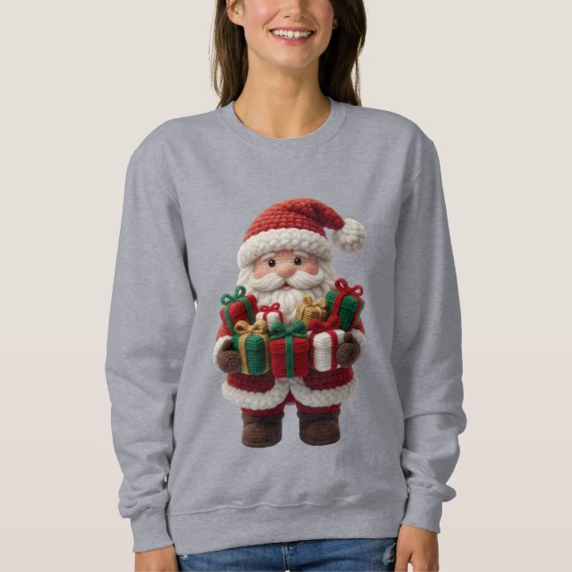 Sudadera de mujer con Santa de ganchillo de Navida (Anverso)