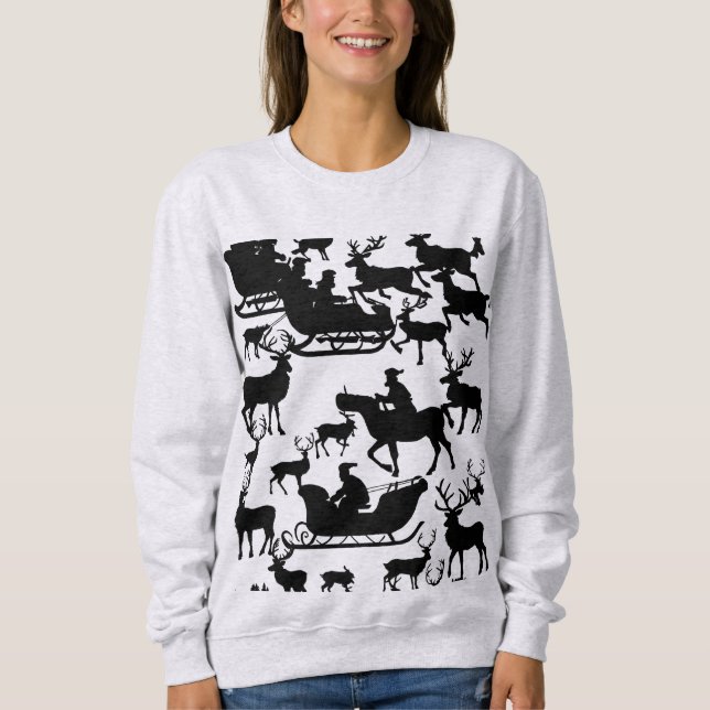 Sudadera de Navidad de Santa y ciervos para señora (Anverso)