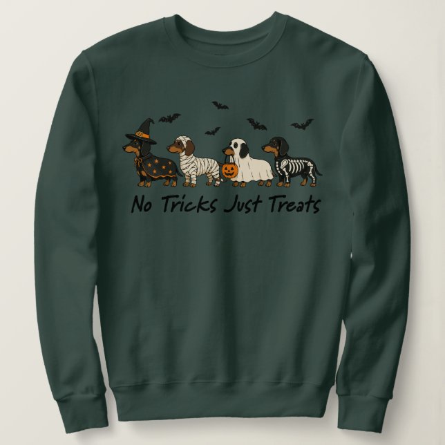 Sudadera de perro dachshund 'No Tricks Just Treats (Anverso del diseño)