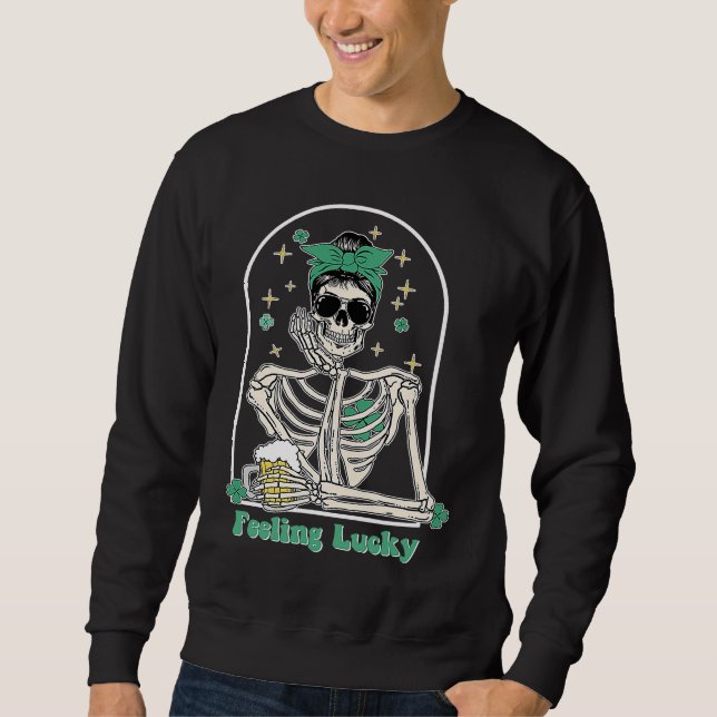 Sudadera Dead Inside Feeling Lucky Skeleton Shamrocks Patri (Anverso)