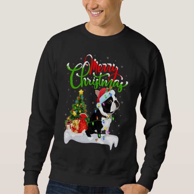 Sudadera Decoraciones de Navidad Santa Perro Boston Terrier (Anverso)