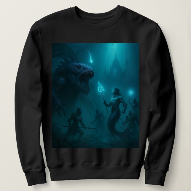 Sudadera Deep Sea Kingdom – Epic Fantasy Warrior vs Sea Mon (Anverso del diseño)