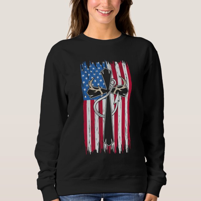 Sudadera Deer Hunting Hunter  Us Flag Deer Hunting & Fishin (Anverso)