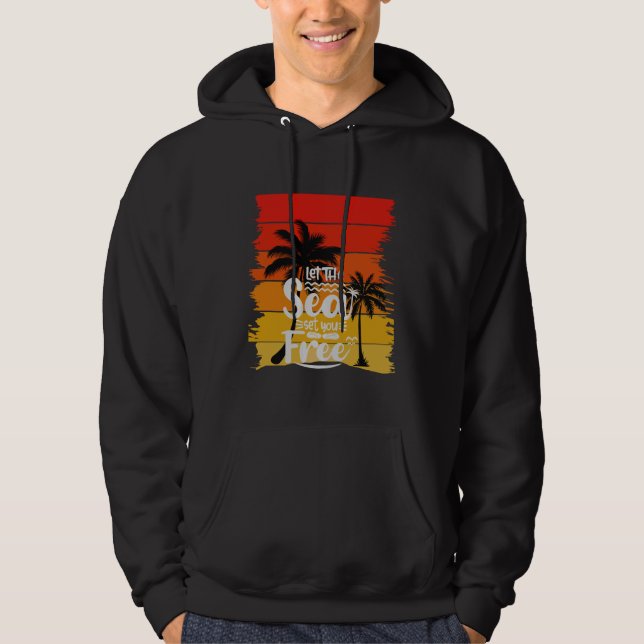 Sudadera Deja que el mar te libere | Puesta de sol retro vi (Anverso)