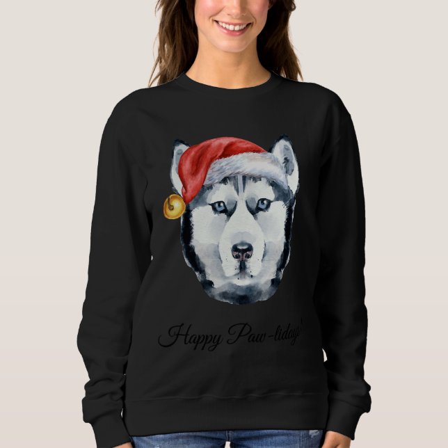 Sudadera ¡Del Husky Siberiano Con Santa Hat Felices Pawlida (Anverso)