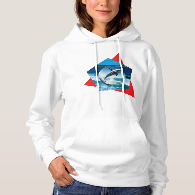 Sudadera Delfín bailando en las olas, damas Hoodie (Anverso)