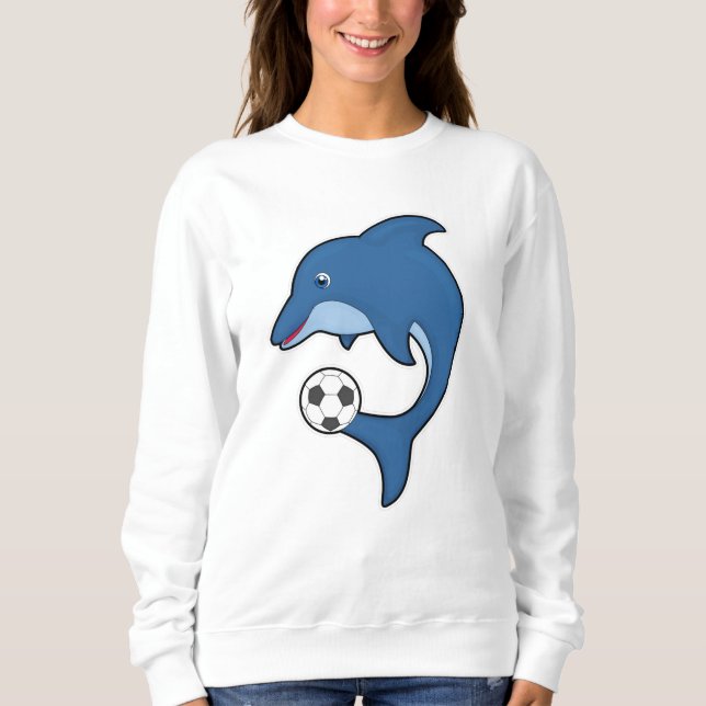 Sudadera Delfín como jugador de fútbol con pelota de fútbol (Anverso)