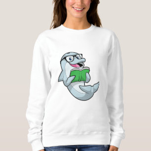 Sudadera Delfín como nerd con lentes y libro
