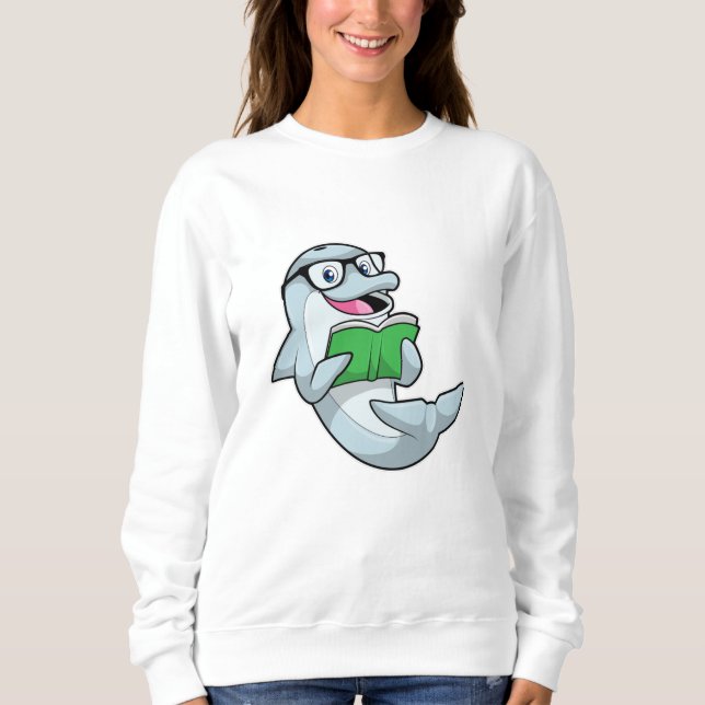 Sudadera Delfín como nerd con lentes y libro (Anverso)