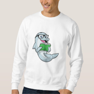Sudadera Delfín como nerd con lentes y libro