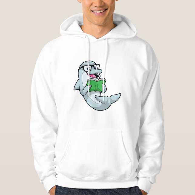 Sudadera Delfín como nerd con lentes y libro (Anverso)