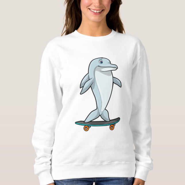 Sudadera Delfín como Skater con Skateboard (Anverso)