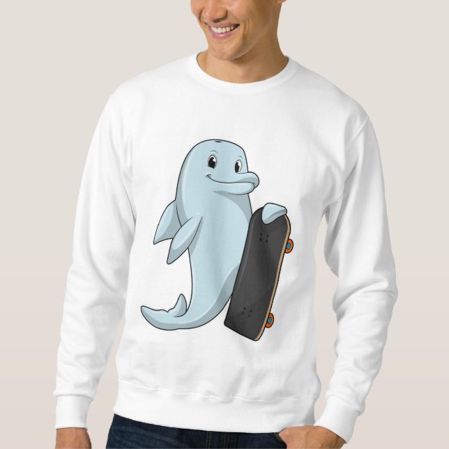 Sudadera Delfín como Skater con Skateboard (Anverso)
