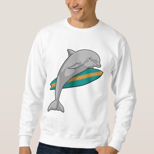 Sudadera Delfín como surfista con Surfboard (Anverso)