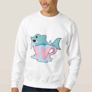 Sudadera Delfín con una copa de agua. PNG