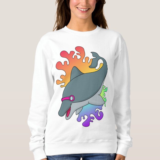 Sudadera Delfín en Natación con Gafas de Natación (Anverso)