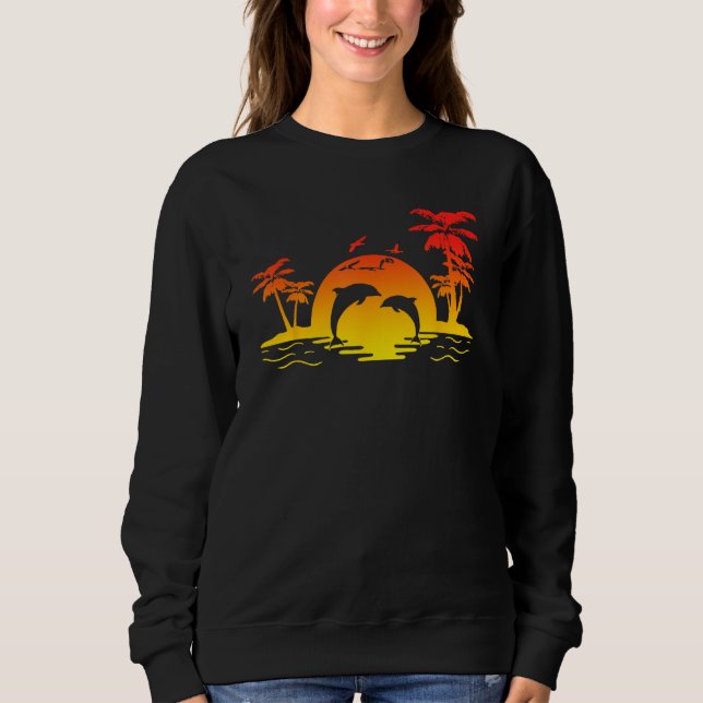 Sudadera Delfines Saltando Playa Atardecer Isla (Anverso)