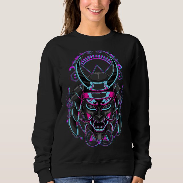 Sudadera Demon japonés Samurai Oni Face Mask Glitch (Anverso)