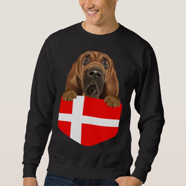 Sudadera Denmark Flag Bloodhound Dog In Pocket (Anverso)
