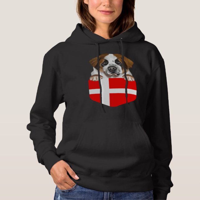 Sudadera Denmark Flag St Bernard Dog In Pocket (Anverso)