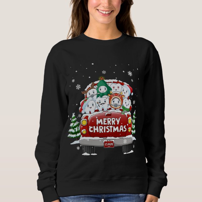Sudadera Dental Teeth Merry Christmas Red Truck Dentist Chr (Anverso)
