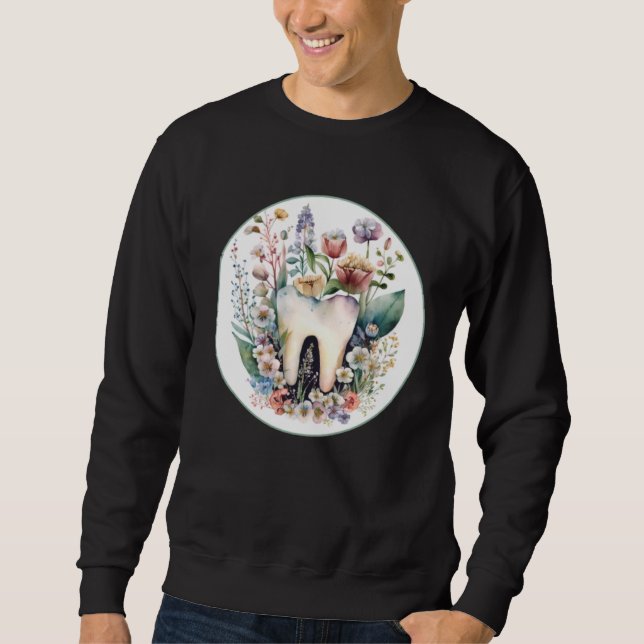 Sudadera Dental  with Lovely Tooth and Wildflower Graphic (Anverso)