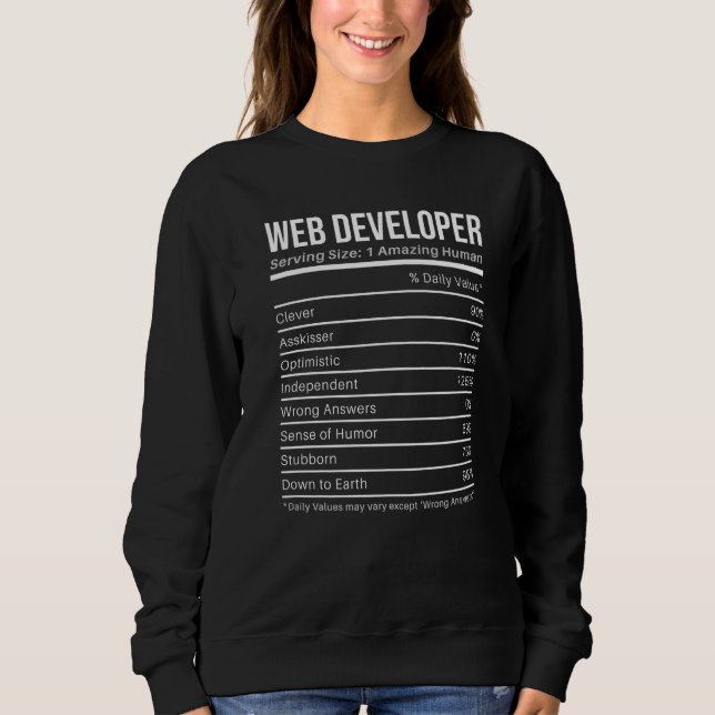 Sudadera desarrollador web Valores Nutricionales  Datos de  (Anverso)
