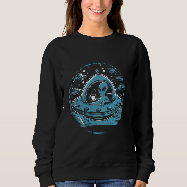 Sudadera Descanso de café OVNI Funny Alien Caffeine Fix UAP (Anverso)